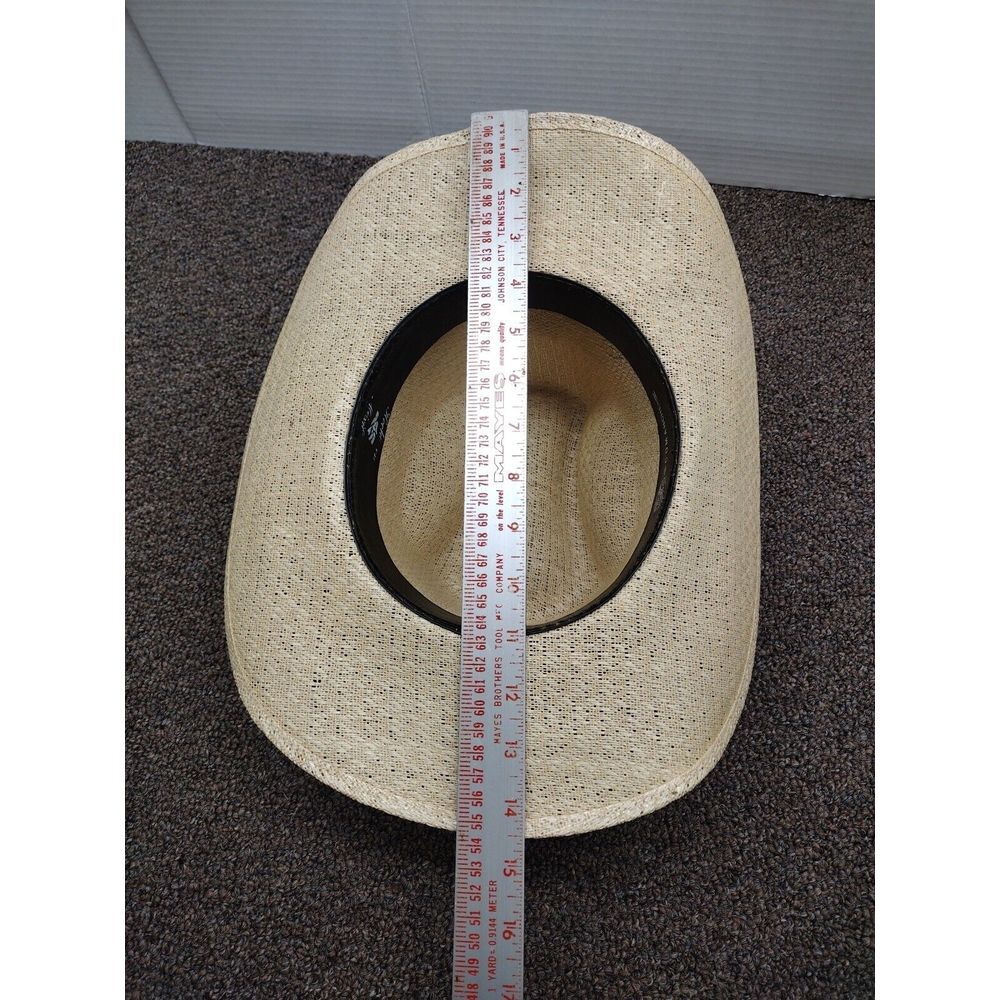 Vintage Texas Style Comanche Straw Cowboy Hat with Feathers USA 6 7/8 MX 55 80's - Picture 11 of 12